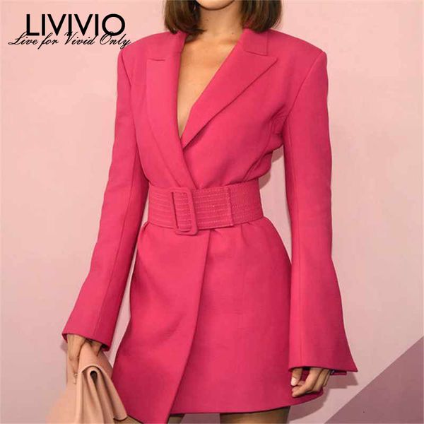 

livivio] split cuff long sleeve notched collar rose pink blazer dress with belt women mini dresses 2019 autumn fashion clothing, Black;gray