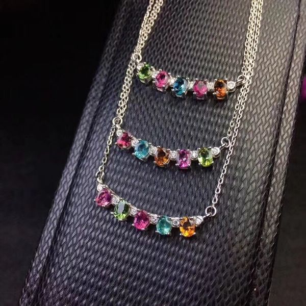 

natural tourmaline necklace, 925 sterling silver, colorful colors, beautiful candy colors, sweet style