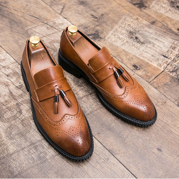 

men shoes england trend casual leisure shoes leather breathable comfortable for male footear loafers men's flat hombre, Black