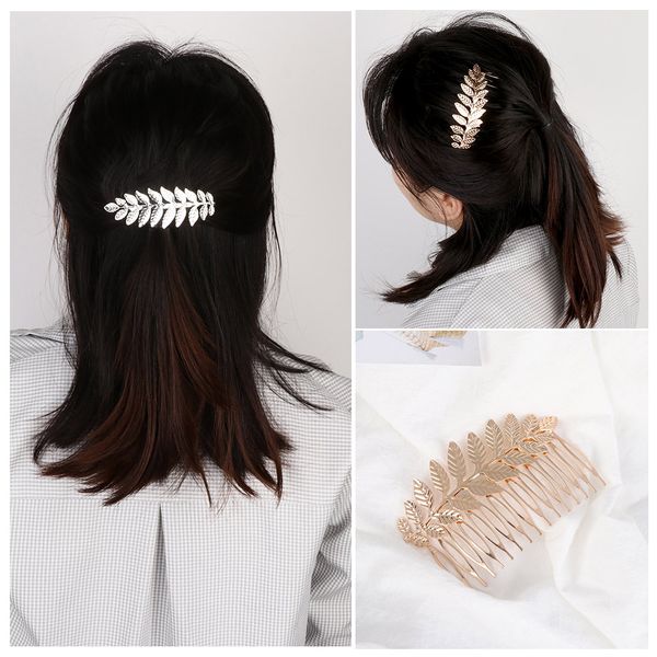 Women Fashion Retro Simple Gold Leaf Bridal Hair Combs For Girls