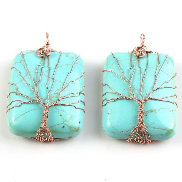 

10 pcs wire wrap rectangle shape green turquoise stone pendant for gift rose gold plated opalite opal jewelr, Silver