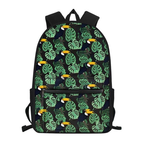 

thikin cute toucan print middle students schoolbag for girls tropical coconut palm tree pattern school backpack women travel bag