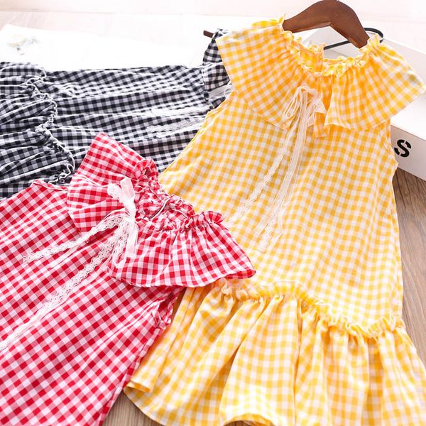 

2020 summer girls plaid dress children's clothing wholesale, Red;yellow