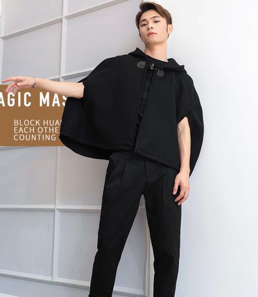 

hooded cloak cloak manatee shawl coat thick coat fashion short british korean version of the little man autumn winte, Black