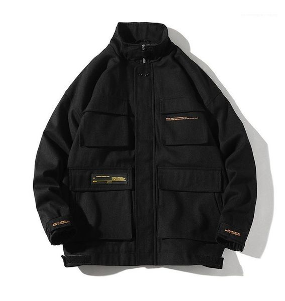 

cargo coats mens loose outwear with button spring autumn mens designer jackets casual stand collar mens, Black;brown