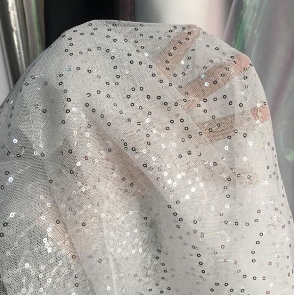

3mm white maze star transparent mesh dress sequin patchwork polyester wedding dance fabric diy textiles elastic tissu cloth fabric c945, Black;white