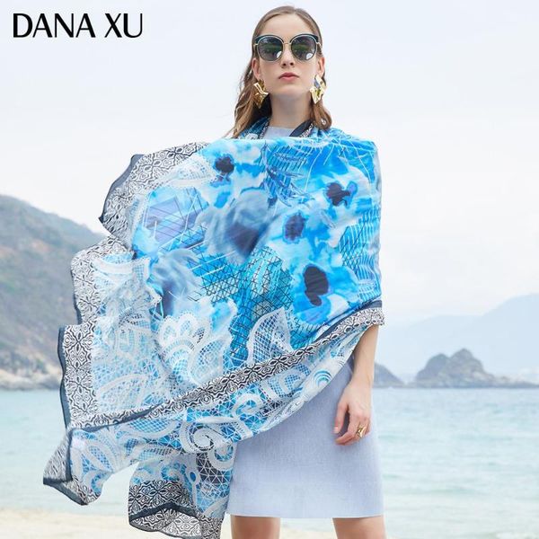 

2020 silk long scarf women new design beach blanket shawl wear swimwear bandana hijab face shield foulard 245*110cm, Blue;gray
