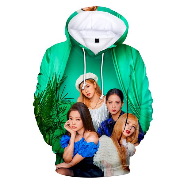 

2019 hooded blackpink 3d hoodie sweatshirt women's men's fashion casual print blackpink 3d hooded sweatshirt, Black