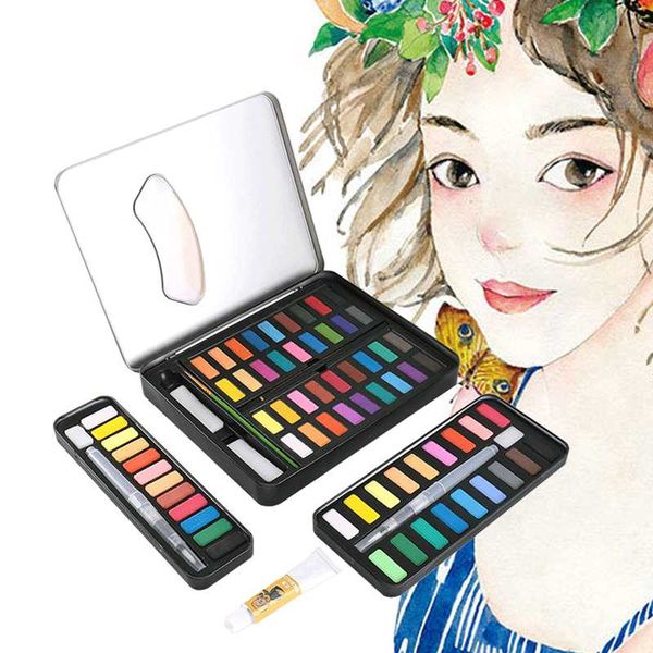 

12/18/24/36 portable watercolor set with water brush pen professional water color travel set watercolor paints artist pigment