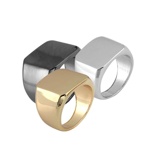 

minimalist simple square stainless steel polishing rings for men punk rock black silver gold color party fashion finger jewelry, Slivery;golden