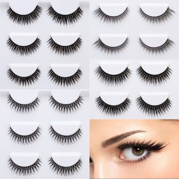 

long thick natural false lashes handmade mink eyelashes 3pairs / set natural volume makeup long cross eyelashes