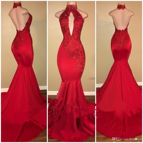 

2019 новые сексуальные платья выпускного вечера вечерние платья русалка вечерние платья аппликации из бисера спинки атласные платья выпускно, Black