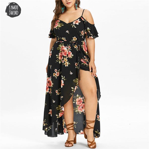 

women maxi dress short sleeve vestido shoulder boho flower print summer dress plus size long dress cold, Black;gray