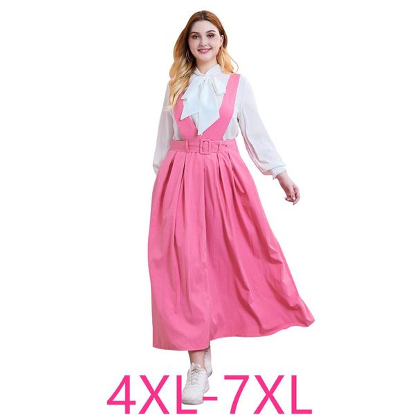 

2019 new spring autumn winter plus size strap skirt for women large loose casual pleated long skirts belt pink 4xl 5xl 6xl 7xl, Black