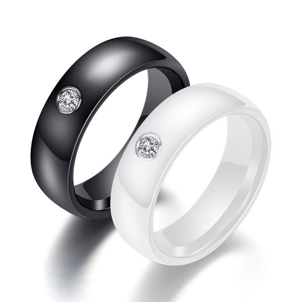 2020 de Moda de Nova Bandas anel de cerâmica amantes Branco Preto Bandas anel de diamante Matching para homens e mulheres Valentine personalizado Presentes Atacado