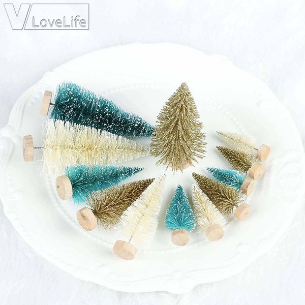 

10pcs mini diy christmas tree 6.5cm fake pine tree mini sisal bottle brush white christmas santa snow frost house decor