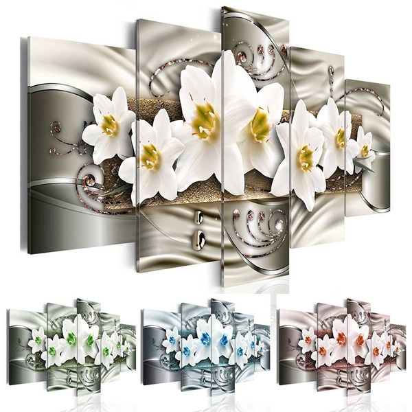 

5pcs/set white narcissus flower art print frameless canvas painting wall picture home decoration,choose color and size no frame