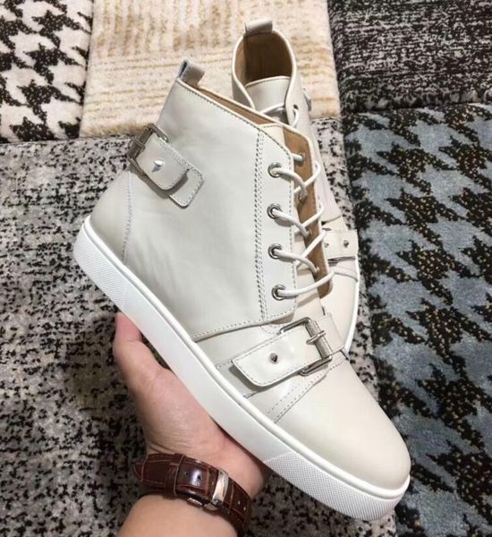 

2019 designs men fashion shoes red bottom sneaker luxury party wedding shoes genuine leather spikes lace-up casual shoes black 666