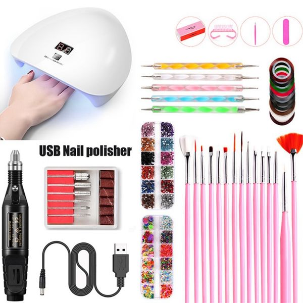 

starter kit usb smart sensor nail lamp nail dryer lamp matte foils art design file point drill pen