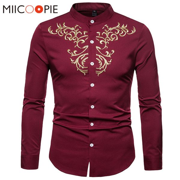 

men shirts slim solid royal court embroidery henry collar long sleeve shirt men business social dress shirt camisa masculina xxl, White;black