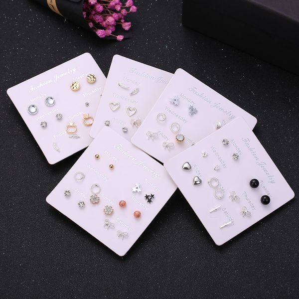 

htzzy 2019 new fashion stud earrings for women personality design geometric daily monday to sunday a week earrings 7 pairs set, Golden;silver