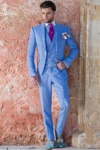 

new style one button light blue wedding groom tuxedos peak lapel groomsmen men suits prom blazer (jacket+pants+vest+tie) 150, Black;gray