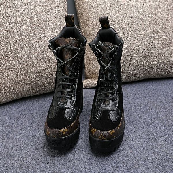 

european station winter new short boots custom heel high heel martin boots leisure waterproof utility thick bottom motorcycle boots, Black