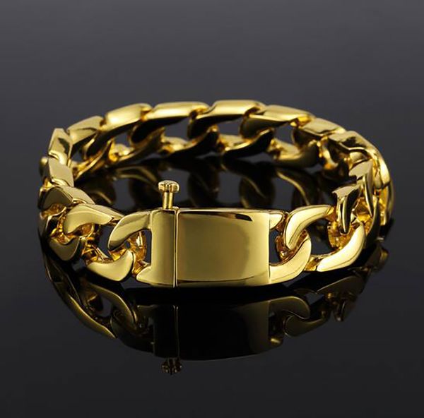 Mens 13mm 18 carati placcato oro in lega di zinco Braccialetti di collegamento cubano 20cm braccialetto da uomo braccialetto hip-hop gioielli moda gioielli whosales