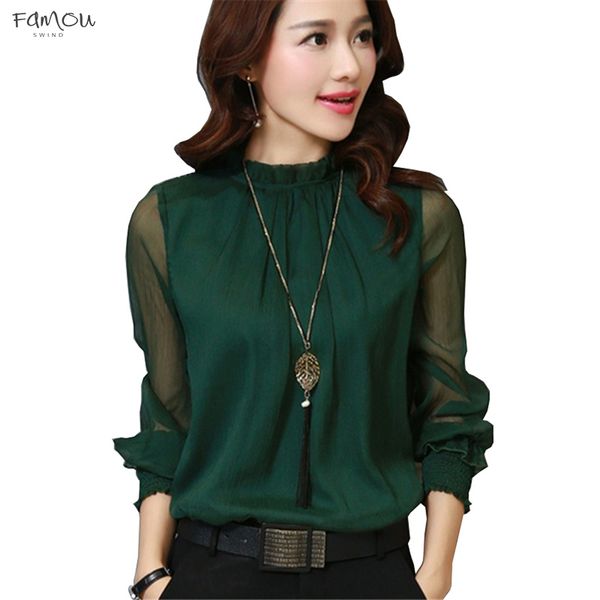 

spring collar autumn long sleeve chiffon blouse new korean casual ruffle fashion shirt long sleeve women shirts plus size blusas, White