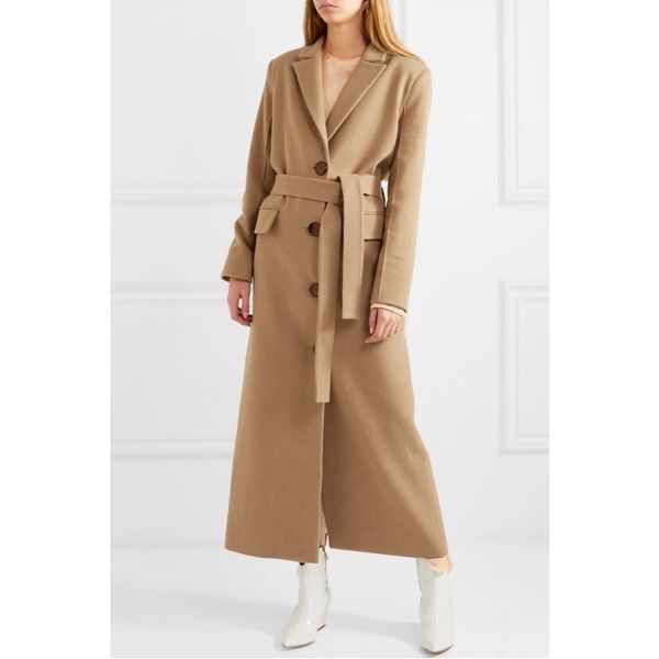 

x long woolen coat 2019 winter new single breasted adjust waist overcoat wide suit collar back split women camel x long coat, Black
