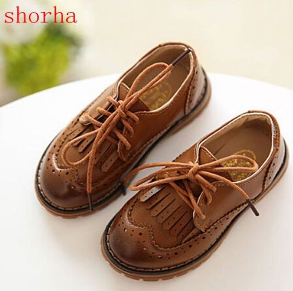 

2018 spring autumn children leather shoes classic vintage tassel boys girls oxford shoes kids pu leather lace-up, Black;grey