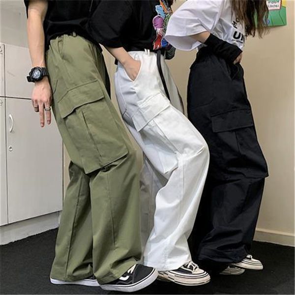 

грузовые штаны уличных весь matching твердых комбинезоны повседневных брюки пояс пояс корейский стиль ins trend для мужчин и женщины патча с, Black