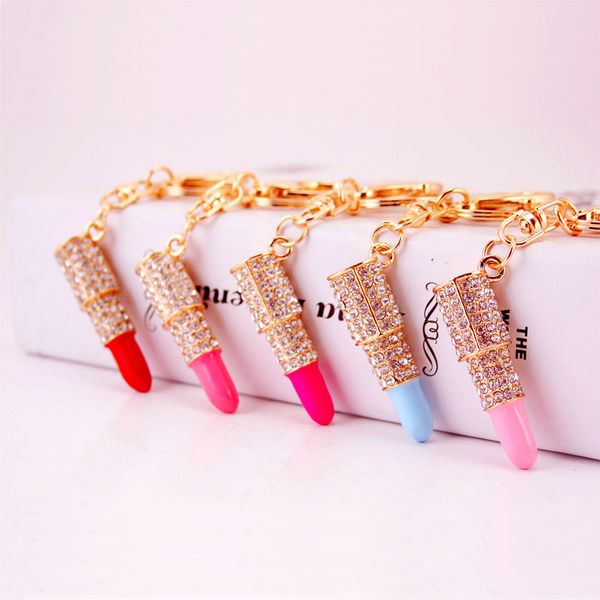 

xdpqq fashion woman 5 color lipstick keychain lady bag accessories metal pendant keychain craft gift, Silver