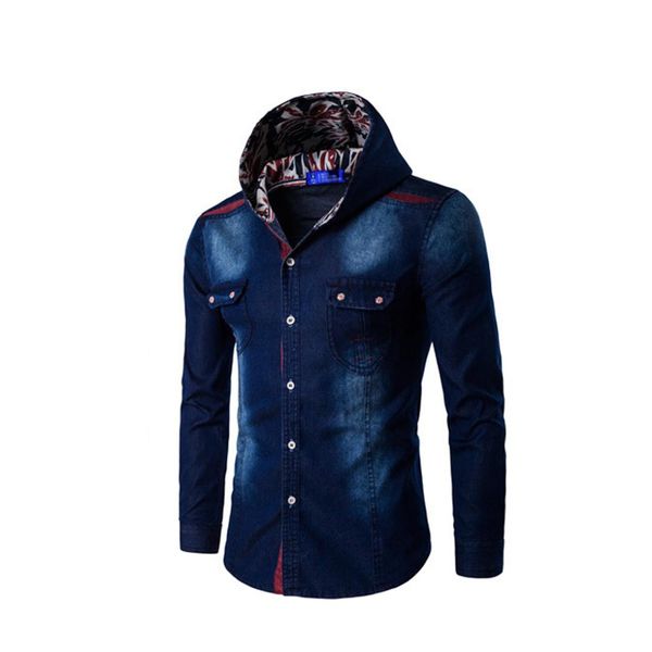 

Fashion Hooded Denim Shirts Slim Mens Jeans Shirts Blouse Button Jean Casual Men New SzM-3XL Plus Fit Jacket Jeans Shirt Hoody