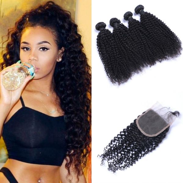 Cambodian Kinky Curly 4 Bundles With Closure Cheap Human Hair