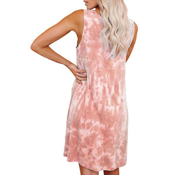 

2020american cross-border women's tie-dye printing loose vest dress, Black;gray