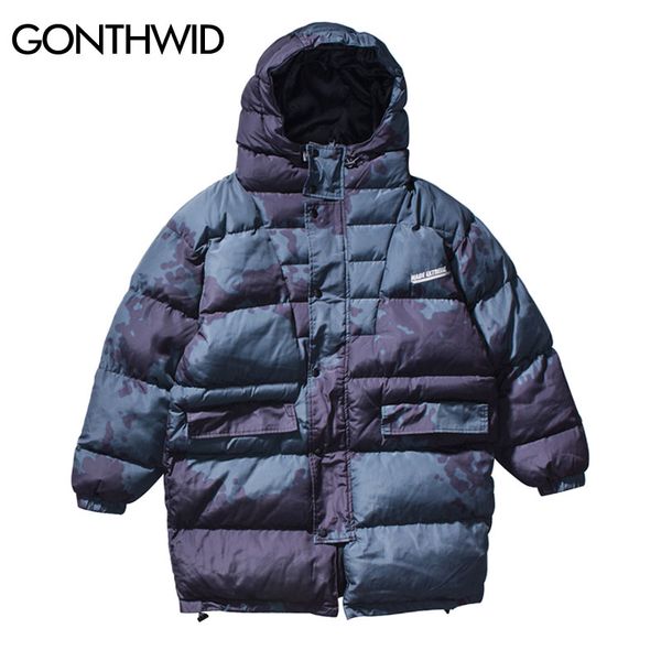 

gonthwid camouflage camo cotton padded oversized windbreaker hooded parkas jackets streetwear harajuku thick warm winter coats, Black
