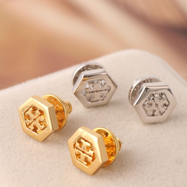 

new branded t letter charm and brass material love punk hollow earring design studs send women popular fine jewelry, Golden