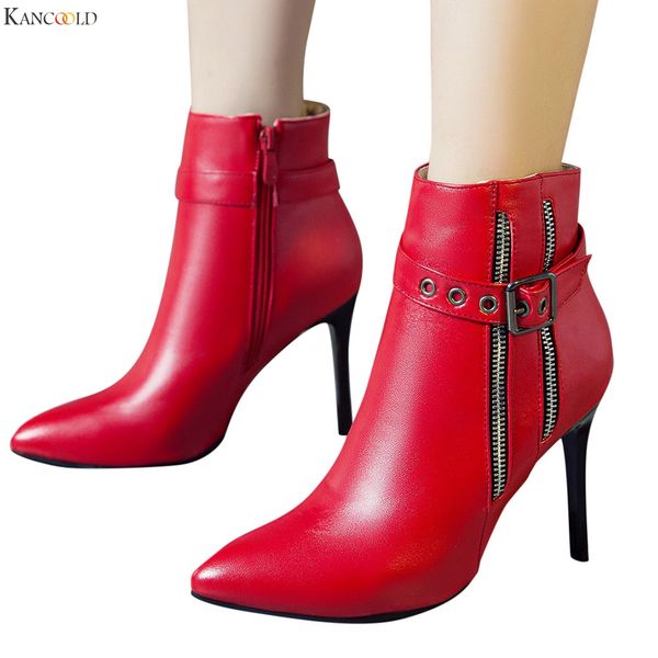 

kancoold boots women fashion solid pointed thick heel shoes winter boots women waterproof platform shoes woman high heel, Black