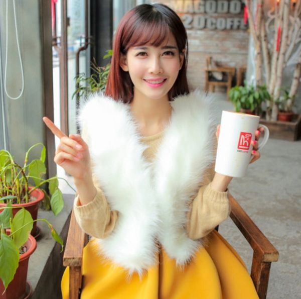 

2019 vetement winter women's faux fur coat plus size coat furry furry vest slim lolita vest short aw224, Black