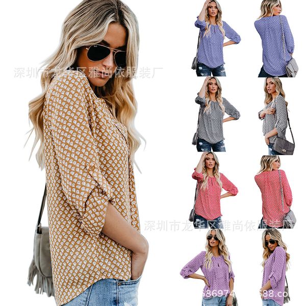 

collar v printing leisure time long sleeves shirt, Red;white