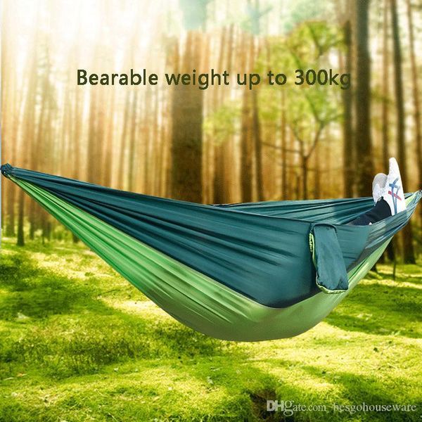 

field camping parachute cloth swing hanging bed 106*55 inch outdoor foldable hammock nylon hammock with ropes carabiners 9 colors bc bh1339