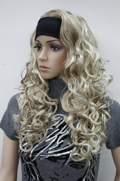 

fashion orange brown 3/4 wig with headband curly long synthetic women's half wig