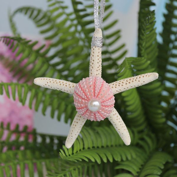 

6pcs/lot)pink sea urchin christmas pendant&drop ornaments natural shell&conch handmade party diy decor