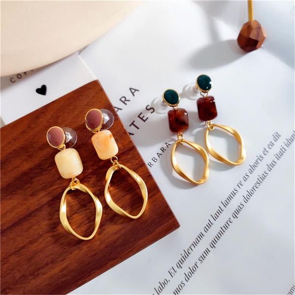 

sexemara vintage acrylic water drop women dangle earrings irregular metal circles long earrings drop jewelry earring, Silver