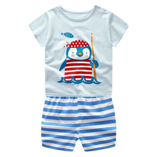 

лето новая девочка ребенок с коротким рукавом мультфильм пингвин топ + шорты из двух частей набор повседневная мода сладкая одежда милый кол, White