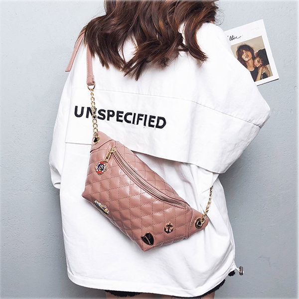 

wholesale women's bag 2020 new wild rhombus chain bag messenger fashion waist tide korean badge decoration