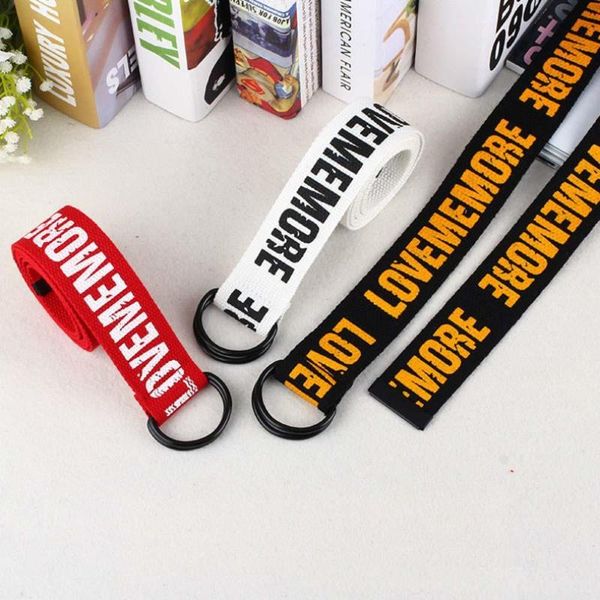 

harajuku canvas belts letters printed double d ring buckle punk waist strap women men teenager long wide white belt, Black;brown