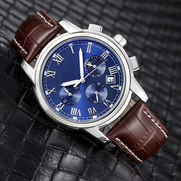 

2021 new brand six stitches series waterproof watch luxury fashion men's watches mens wristwatch with belt band, Slivery;brown