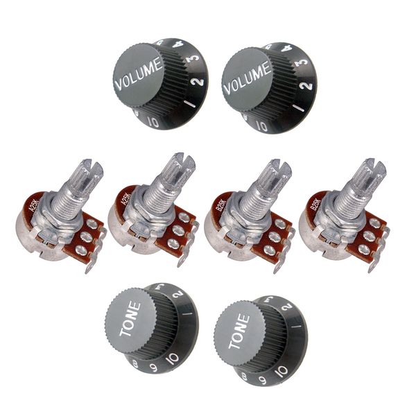 

4 pcs guitar potentiometer audio pots a25k b25k 18mm replacement & 4 pcs guitar volume tone control knobs black